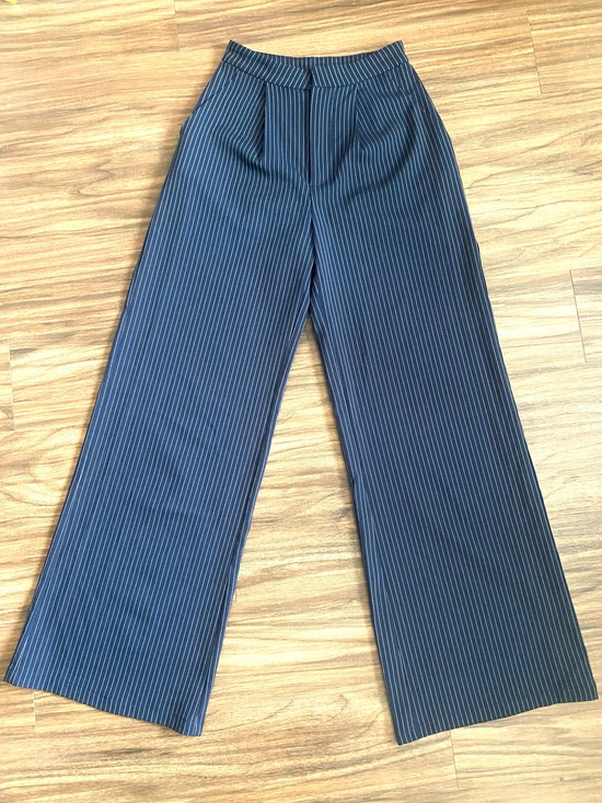 Princess Polly Pants - Princess Polly Navy Pinstripe Wrap Waist Wide Leg Pants High Rise US 2